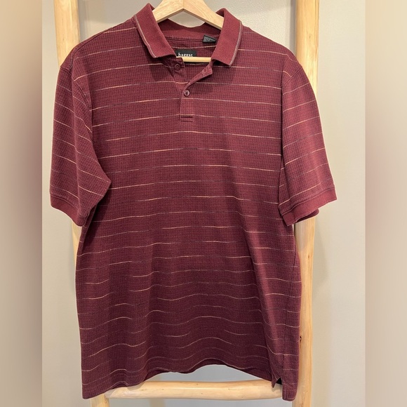 Haggar Cotton Blend Size M Burgundy Striped Short Sleeve Polo - Picture 1 of 7